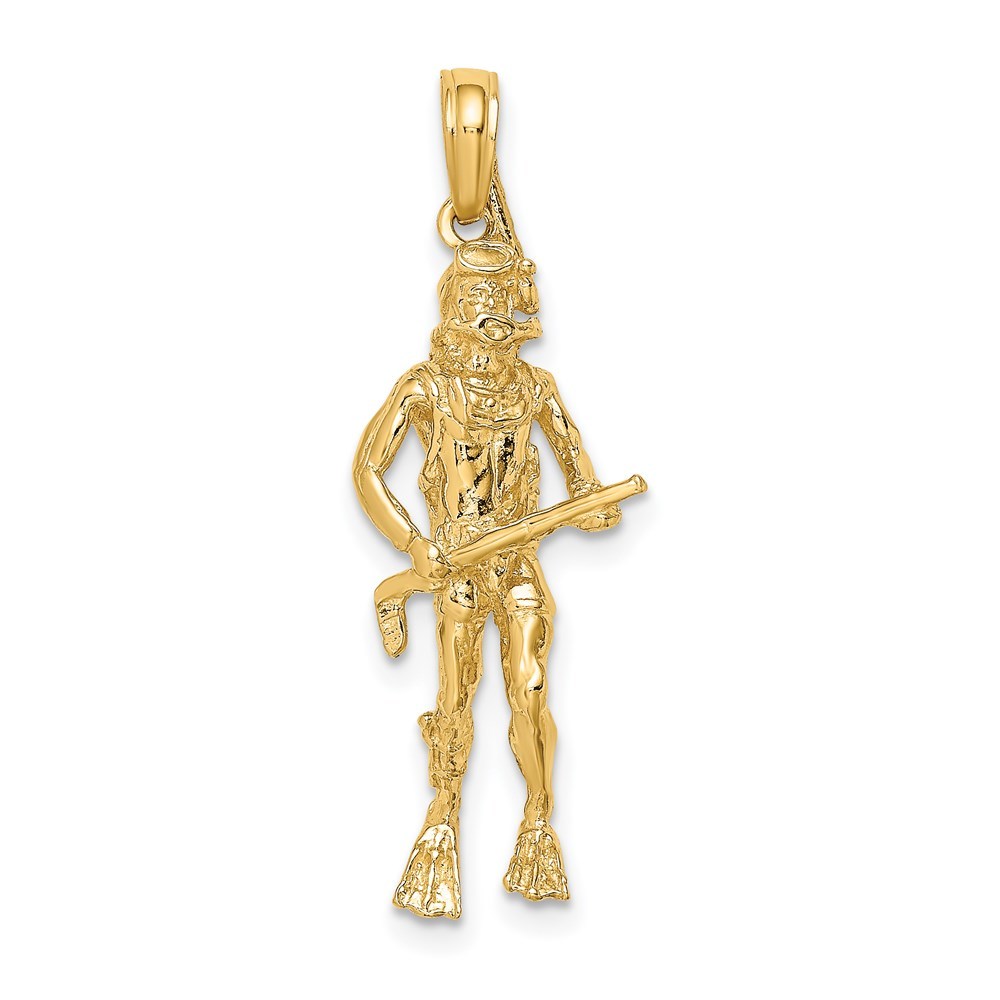 CLOSEOUT 14k Yellow Gold w 3-D Scuba Diver Necklace Charm Pendant, Unisex